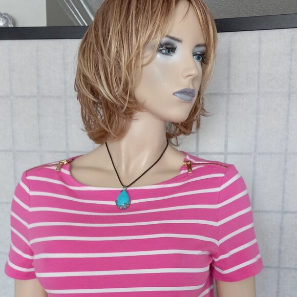 MICHAEL Michael Kors Boat Neck Pink/White Striped Top with Gold Zipper Sleeves S - Picture 5 of 9